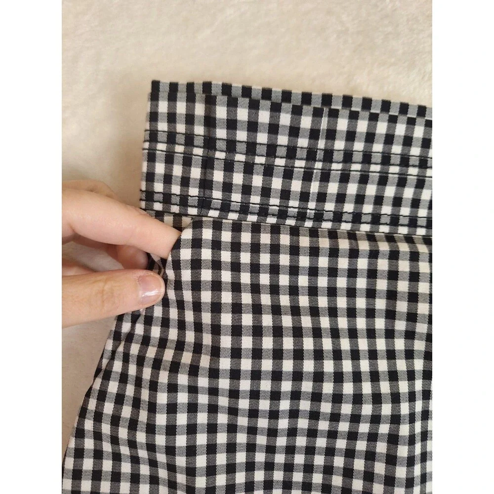 Ann Taylor Black & White Gingham Skirt Womens 8P Pencil Cotton Lined Zip Knee